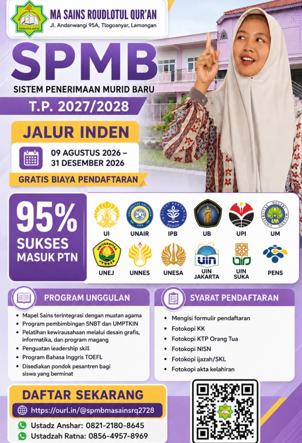 Sistem Penerimaan Murid Baru (SPMB)MA Sains Roudlotul Qur'an  Tahun Pelajaran 2027/2028 